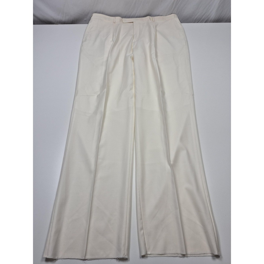 VTG Mantoni Dress Pants Mens 44x36 White Wool Pleated Wide Leg Unhemmed